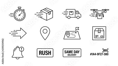 Bild auf Leinwand Fast and efficient delivery service icons and symbols for logistics and shipping