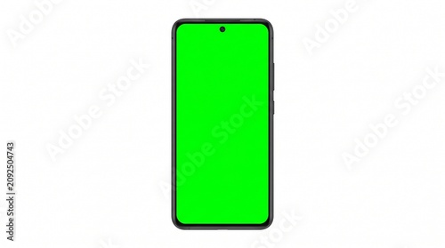 Modern smartphone with green screen isolated on white background for chroma key mockup