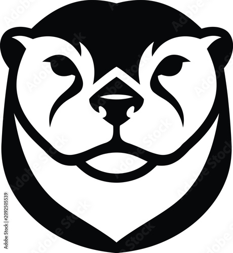 Valokuva Otter head logo vector illustration featuring a stylized aquatic mammal face in black and white minimalist design