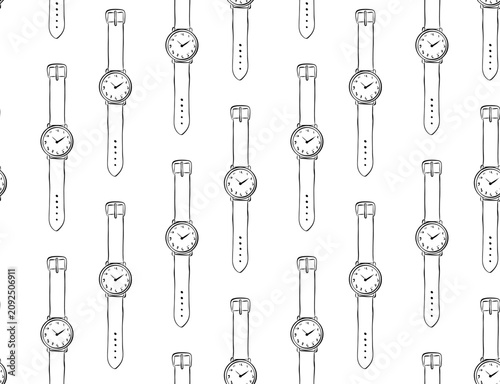 Photos watch faces front view, School seamless pattern Black and white hand drawn illustration