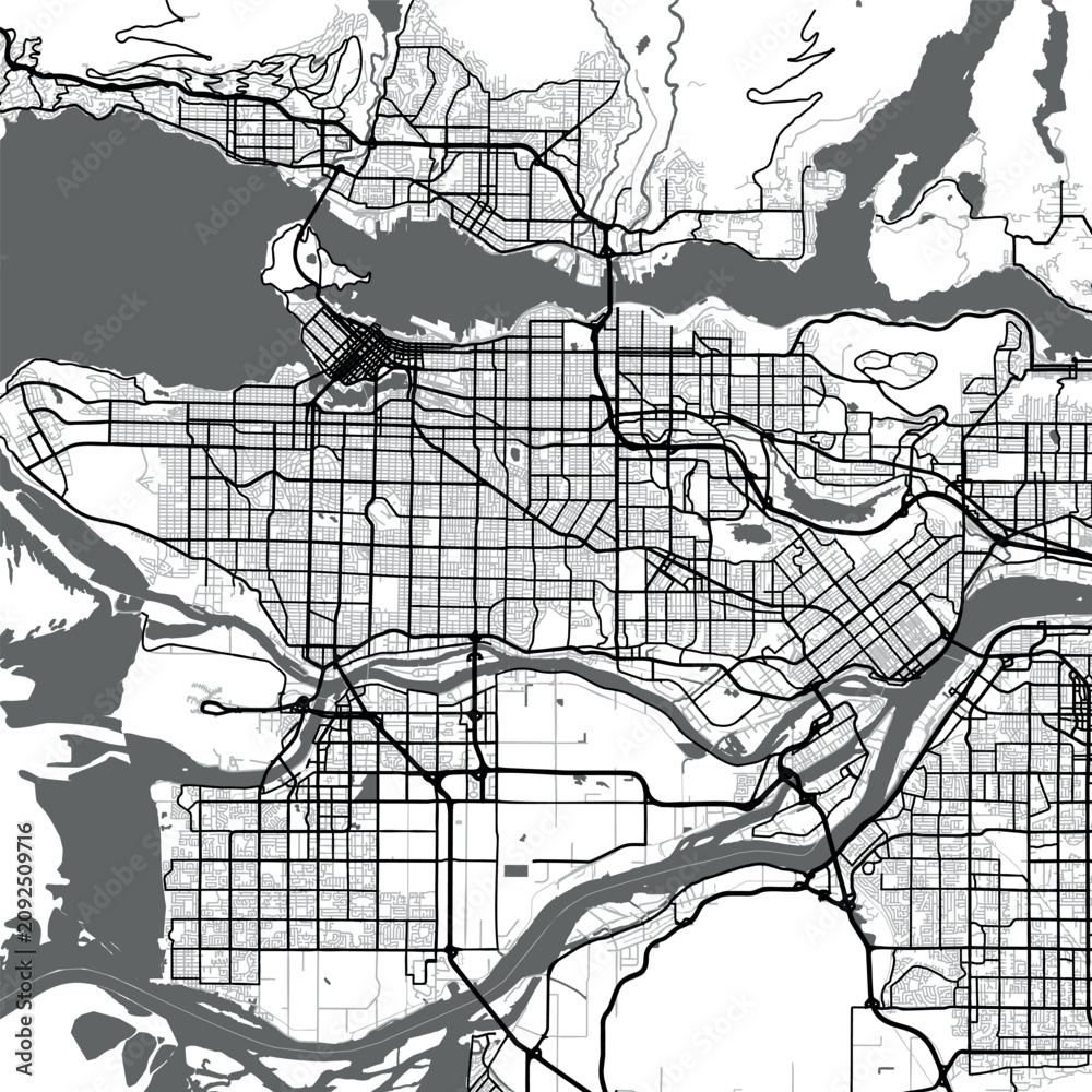 Obraz premium Minimal vector city map of Vancouver with streets, parks and waterfront