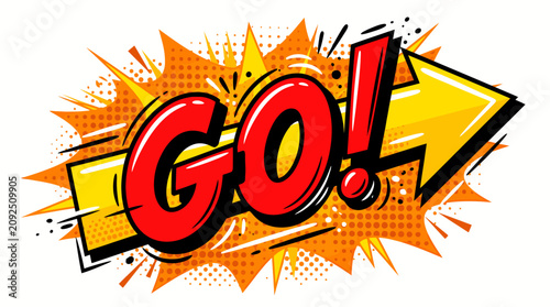 Tableau sur toile Vibrant comic book style GO exclamation mark.