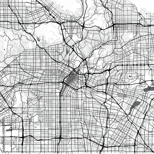 Minimal vector city map of Los Angeles with streets, parks and road network