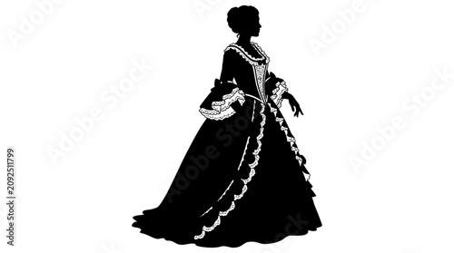 Obraz na płótnie Woman In Rococo Dress Detailed Black Silhouette