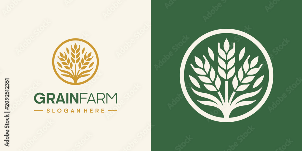 Fototapeta premium Wheat grain vector logo design with modern, simple, clean and abstract style. An icon for business, agriculture, and personal branding.