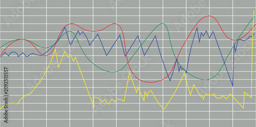 Tableau sur toile Financial stock market line graph on gray grid background, colorful data visuali