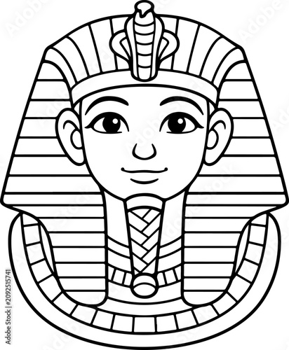Le roi égyptien Toutankhamon, illustration dessinée à la main, style cartoon, à colorier pour les enfants