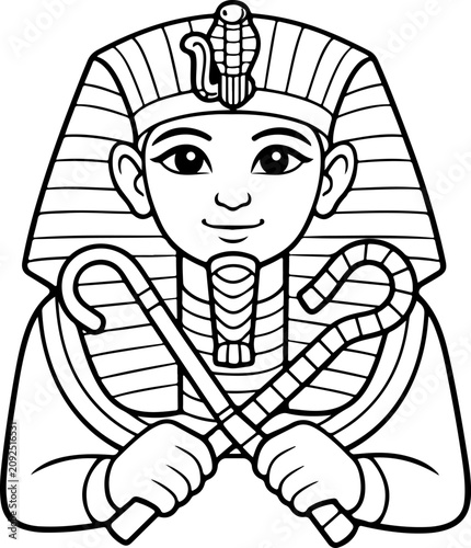 Le roi égyptien Toutankhamon, illustration dessinée à la main, style cartoon, à colorier pour les enfants