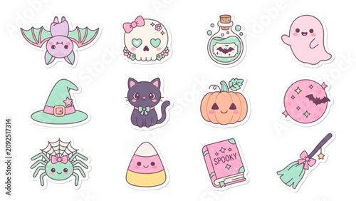 Kawaii Pastel Halloween Icon Sticker Pack Vector Set