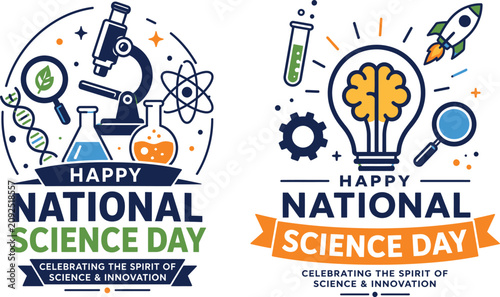 National Science Day Flat Design Illustration Set