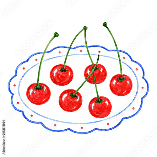 Fresh Sweet Cherries on Plate Summer Fruit Illustration for Mediterranean Kitchen Designs