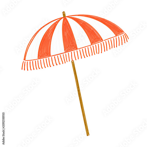 Orange Striped Beach Umbrella Summer Seaside Illustration for Vacation and Coastal Designs