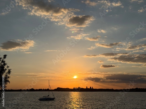 landscape travel: sunset at the lake