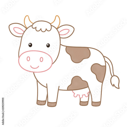 A simple outline drawing of a domestic cow with brown spots and horns, isolated on a transparent background