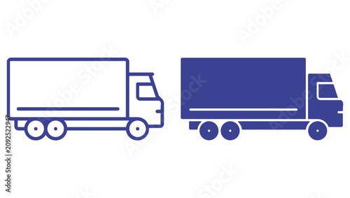 Quadro su tela Delivery Truck Icon Set – Outline and Solid Cargo Transport Vehicle Vector Illus