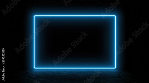 Neon blue rectangle frame on dark background, glowing light