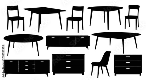 Cuadro en lienzo Silhouettes of modern furniture on white background with collection black silhou