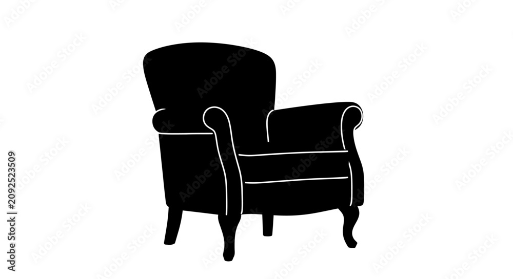 Fototapeta premium Vector illustration of a classic armchair silhouette in black with armchair white background silhouettes classic displays black monochrome with decorative