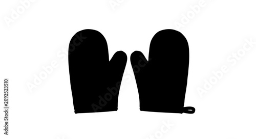 Black oven mitts on white background with against plain white one them against pair black mitts loop protection kitchen cooking glove with heat