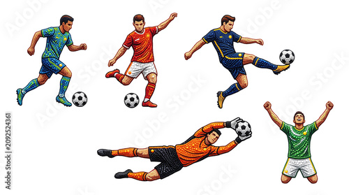 Colorful Dot Art Football Players Sports Icon collection