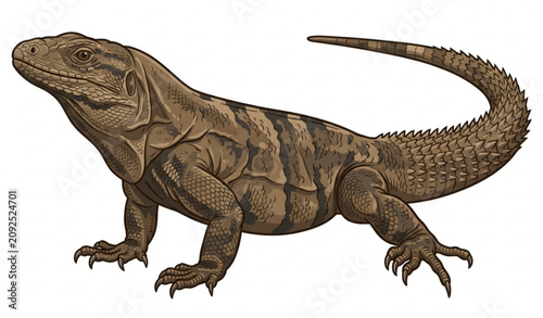 Obraz na plátne Black Spiny Tailed Iguana Garrobo Muddy Brown Vector Clipart