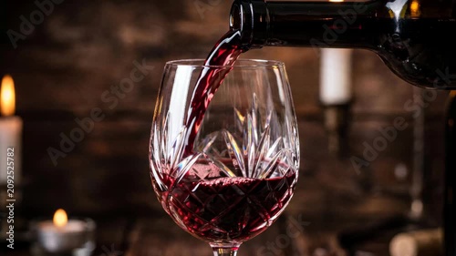 Red Wine Pouring in Rustic Old Winery Style