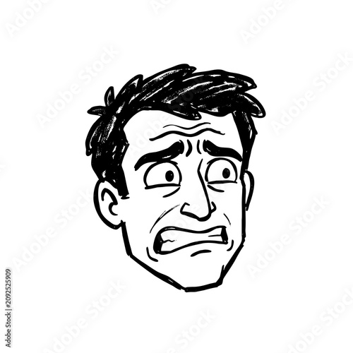 Obraz na plátně a doodle illustration drawing of a scared face, head isolated on a transparent b