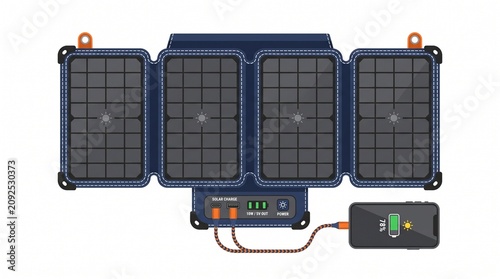 Portable Foldable Solar Panel Charger Illustration Charging a Smartphone