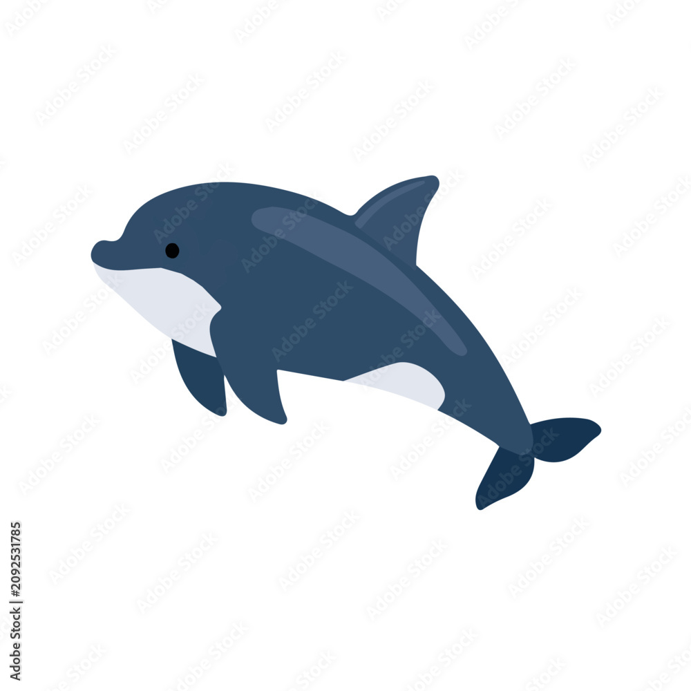 Fototapeta premium Porpoise, flat 2D illustration, minimal modern design, clean shapes, isolated on a white background.