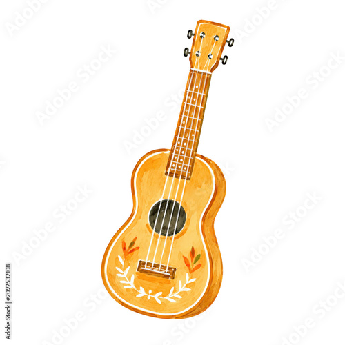 Wooden Ukulele Tropical Summer Music Illustration for Beach Vacation and Island Designs