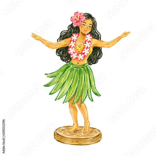 Hawaiian Hula Dancer Tropical Summer Illustration for Beach Vacation and Island Designs