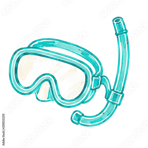 Snorkel Mask and Tube Summer Beach Illustration for Tropical Ocean Vacation Designs
