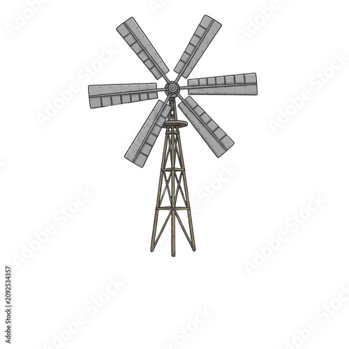 Old farm windmill isolated on transparent background for agricultural branding, web design, and print projects
