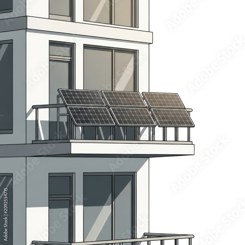 Modern apartment building with solar panels isolated on transparent background for web, app, and renewable energy marketing