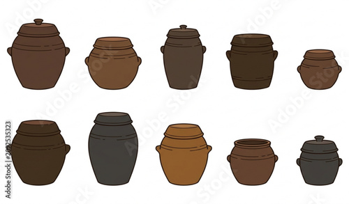 Tableau sur toile Traditional Onggi Korean Earthenware Jar Vector Set for Cultural Food Illustrati