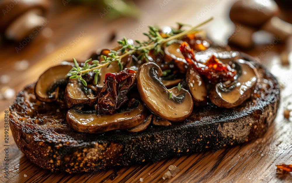 Fototapeta premium Grilled mushrooms on healthy bread