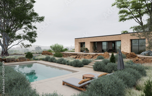 Modern Stone Villa with Pool and Lounge Area