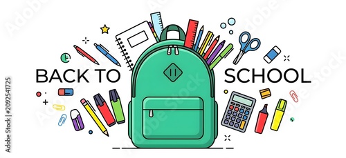 School supplies fill a green backpack