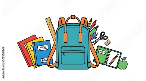 A student's backpack with school supplies