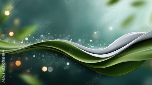 Flowing abstract waves creating a dynamic pastel background with golden leaf elements and soft bokeh highlights, illustrating elegant modern design and gradient movement