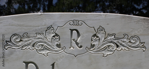 Close up of Historic Headstone in Rural East TX Cemetery Letter R