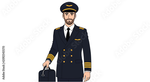 Tableau sur toile A uniformed airline pilot with a briefcase a flat vector illustration with a dar