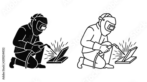 Canvastavla Welder Silhouette Performing Metalwork Black And White Illustration
