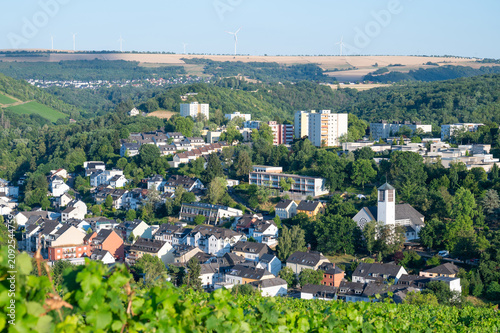Fotografie Trier cityscape, vineyards, forest, meadows and agriculture fields, moselle vall