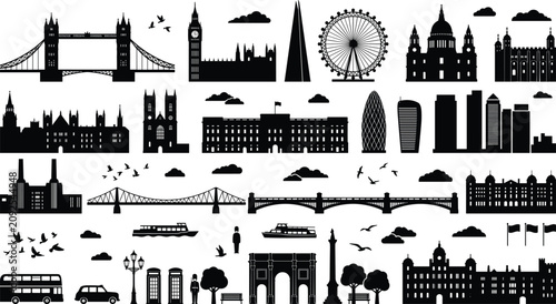 London Skyline Design Bundle with Famous Buildings Street Furniture and Wildlife