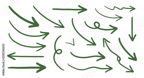 Bild auf Leinwand Hand drawn green arrows a vector illustration with directional indicators