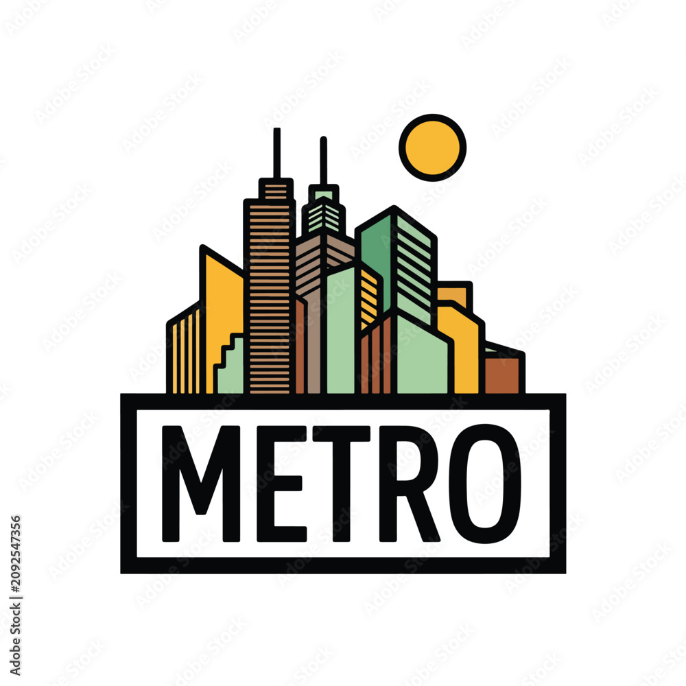 Fototapeta premium Minimalist Metro Cityscape Logo Design with Skyline Silhouette.