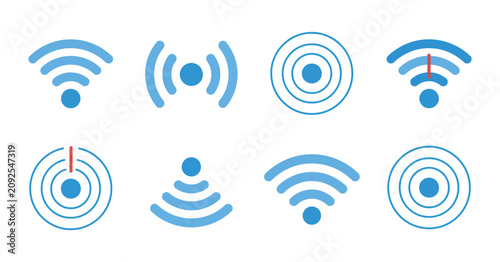 Fotografie Wifi Signal Strength Icons Blue Flat Pictograms On Transparent Setting