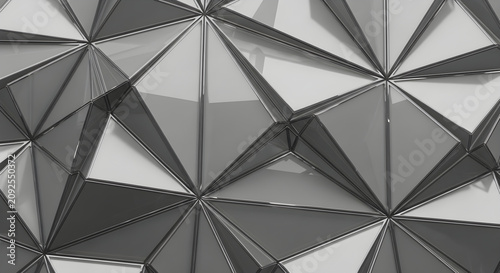 Abstract Geometric Background Featuring Gray Triangular Polygons and 3D Metallic Surface Textures for Modern Architectural Design Projects