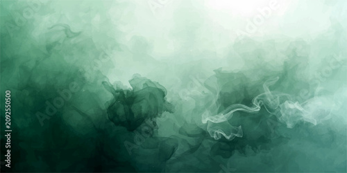 Schilderij op canvas Abstract Misty Morning Forest with Fog Blue Sky Light and Vintage Watercolor Gru